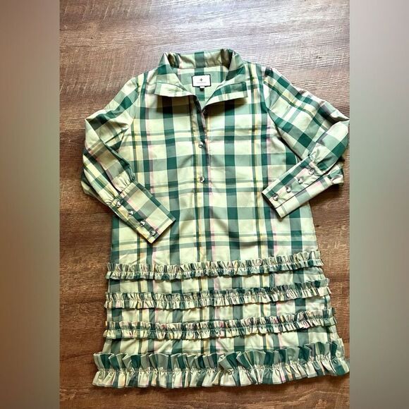 TUCKERNUCK sage green Tartan plaid Celia dress size XS preppy classy modern EUC - Picture 16 of 16